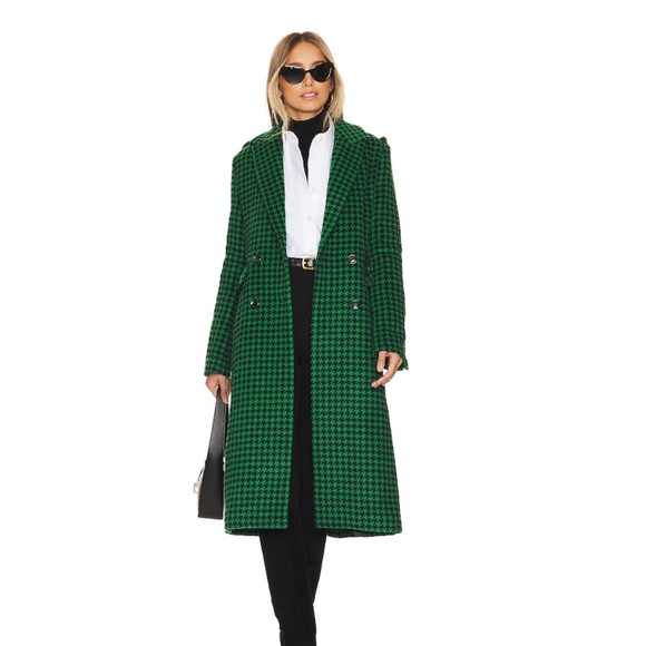 Ena Pelly x RJ ◡̈ Green + Navy Plaid Wool Tailored Houndstooth Coat NWT US2 - Picture 14 of 15